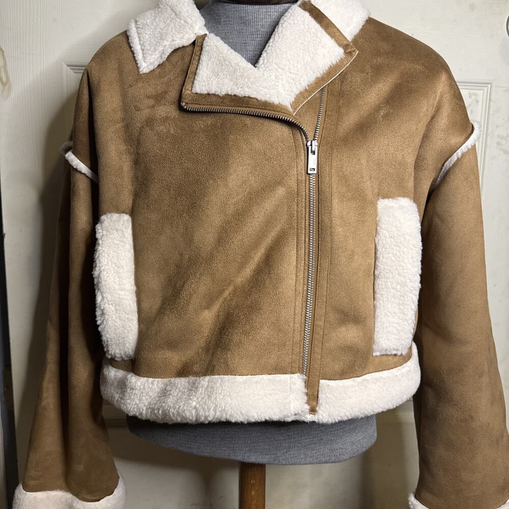 UGG Marlene Sherpa Biker Jacket Chestnut Faux Suede Cropped Moto Coat Womens NWT